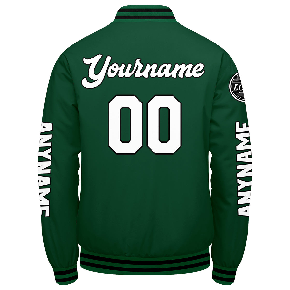 Chaquetas universitarias personalizadas en verde & negro y blanco para hombres & mujeres y jóvenes & Chaquetas Letterman personalizadas