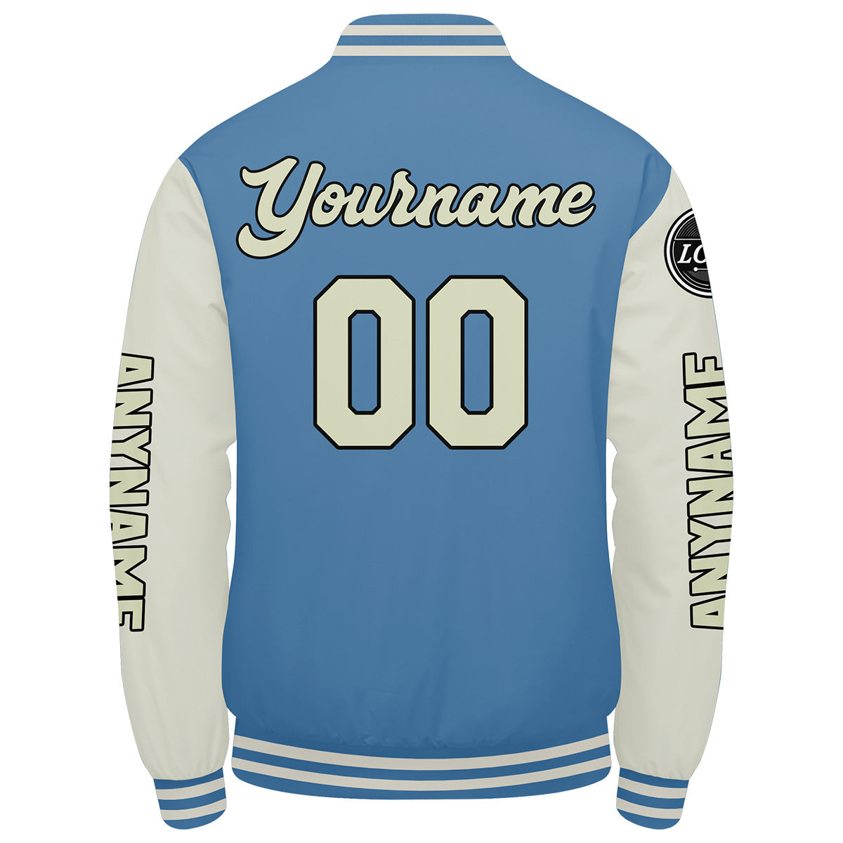 Chaquetas universitarias personalizadas azul claro crema para hombres & mujeres y jóvenes & Chaquetas Letterman personalizadas