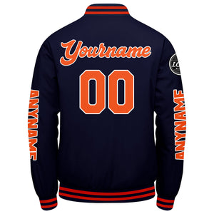 Chaquetas universitarias personalizadas azul marino y naranja para hombres & mujeres y jóvenes & Chaquetas Letterman personalizadas