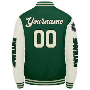 Chaquetas universitarias personalizadas de color verde crema para hombres & mujeres y jóvenes & Chaquetas Letterman personalizadas