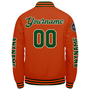 Chaquetas universitarias personalizadas de color verde oscuro y naranja para hombres & mujeres y jóvenes & Chaquetas Letterman personalizadas