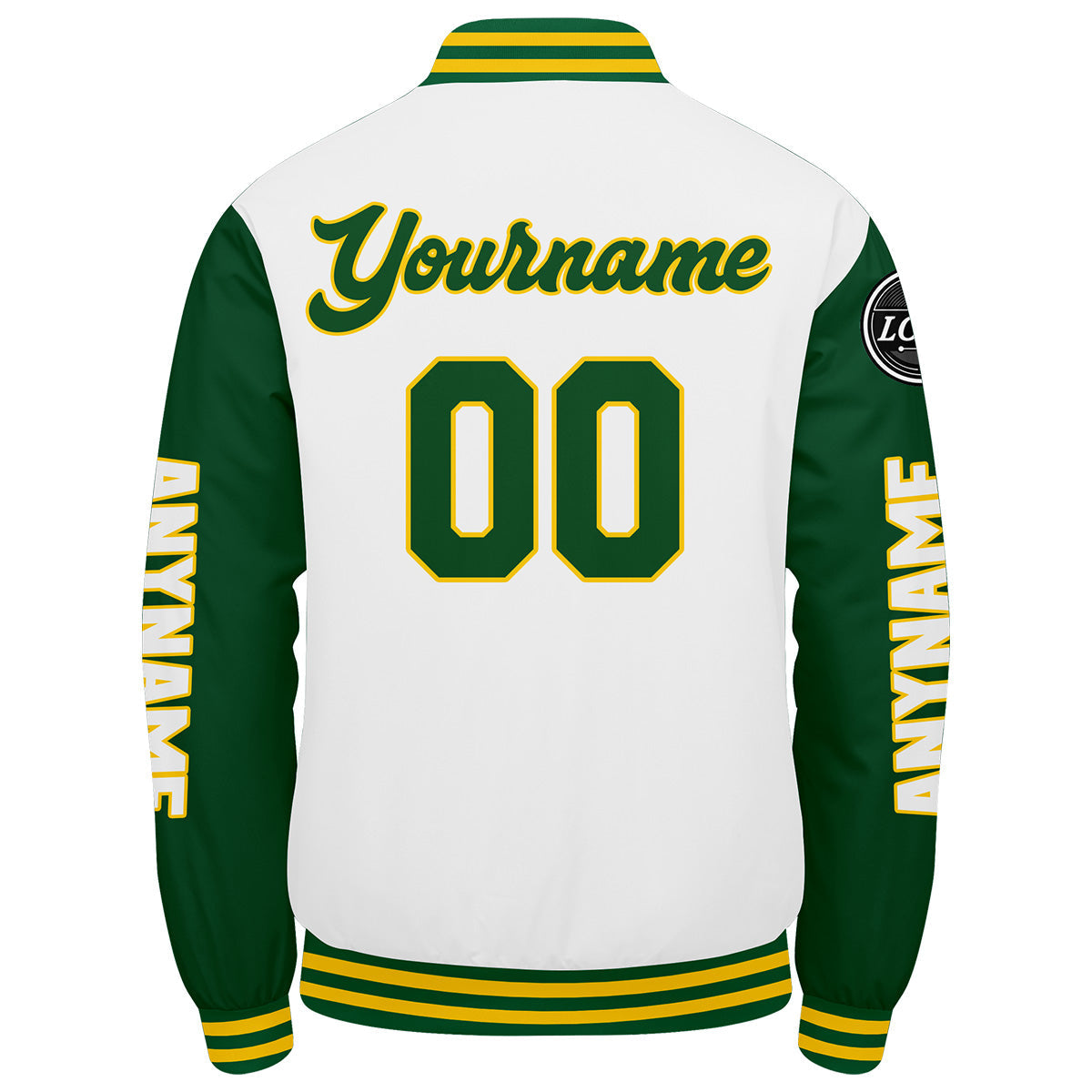Chaquetas universitarias personalizadas en verde & amarillo y blanco para hombres & mujeres y jóvenes & Chaquetas Letterman personalizadas