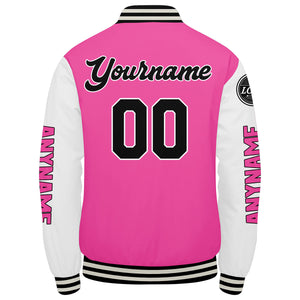 Chaquetas universitarias personalizadas en rosa y blanco para hombres & mujeres y jóvenes & Chaquetas Letterman personalizadas