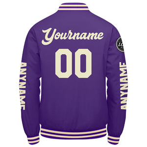 Chaquetas universitarias personalizadas color crema púrpura para hombres & mujeres y jóvenes & Chaquetas Letterman personalizadas