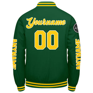 Chaquetas universitarias personalizadas verdes y amarillas para hombres & mujeres y jóvenes & Chaquetas tipo Letterman personalizadas