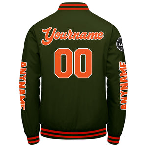 Chaquetas universitarias personalizadas de color verde oliva y naranja para hombres & mujeres y jóvenes & Chaquetas tipo Letterman personalizadas