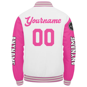 Chaquetas universitarias blancas y rosas personalizadas para hombres & mujeres y jóvenes & Chaquetas Letterman personalizadas