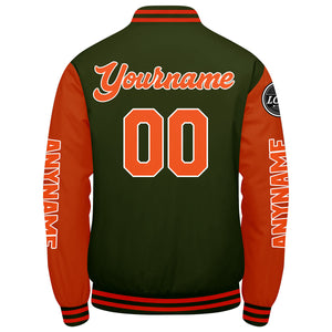 Chaquetas universitarias personalizadas de color verde oliva y naranja para hombres & mujeres y jóvenes & Chaquetas tipo Letterman personalizadas
