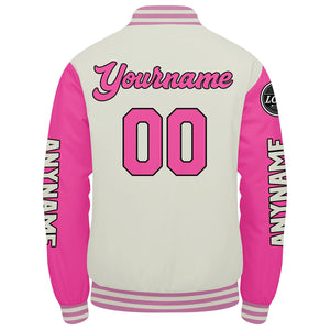 Chaquetas universitarias personalizadas color crema y rosa para hombres & mujeres y jóvenes & Chaquetas Letterman personalizadas