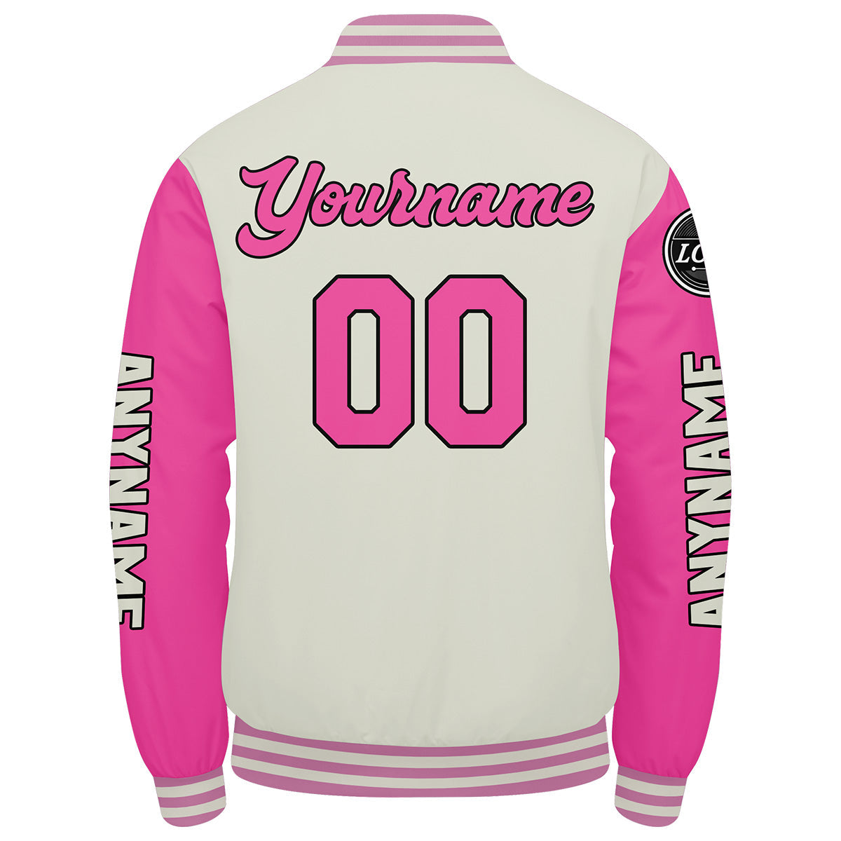 Chaquetas universitarias personalizadas color crema y rosa para hombres & mujeres y jóvenes & Chaquetas Letterman personalizadas