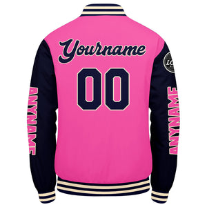 Chaquetas universitarias personalizadas en rosa y azul marino para hombres & mujeres y jóvenes & Chaquetas Letterman personalizadas