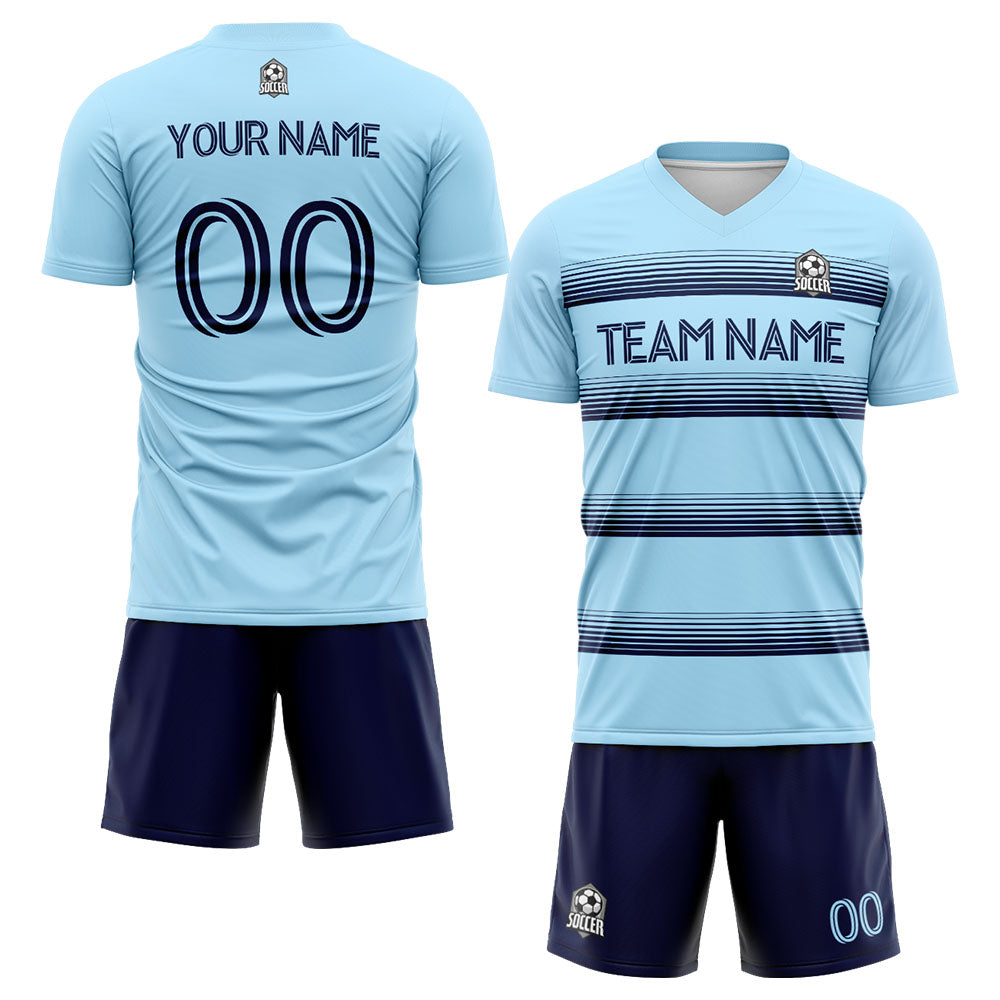 custom soccer set jersey kids adults personalized soccer light blue