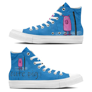 Adorable Oink: Déjese seducir por la ternura con nuestras zapatillas de lona de media caña con divertidos dibujos de cerditos: moda divertida para hombres y mujeres