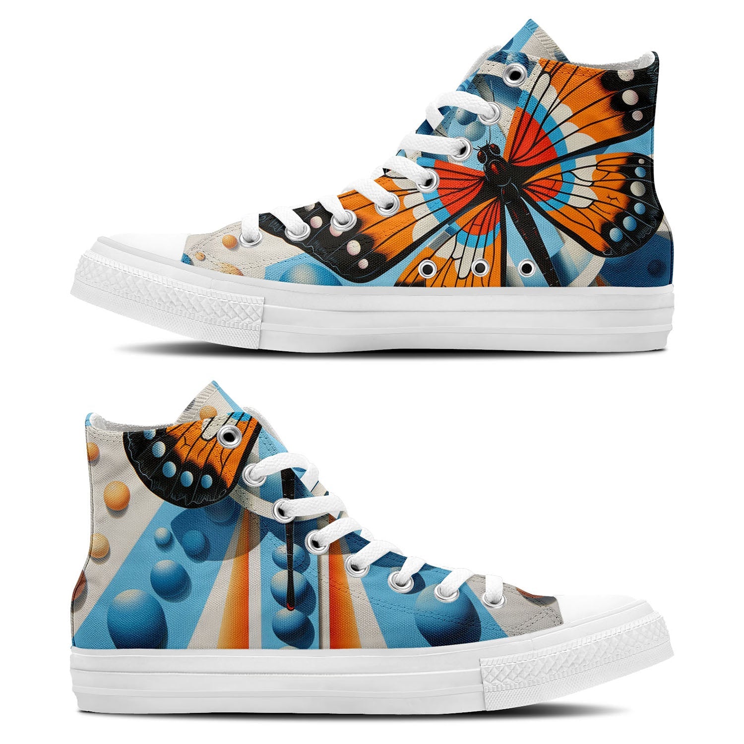 Arte en vuelo: Zapatillas de lona de caña alta con ilustraciones de mariposas de Op Art: una opción elegante para ambos sexos