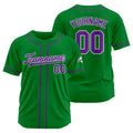 Camiseta de béisbol personalizada con diseño bordado & estilo hip hop & color verde Kelly y morado