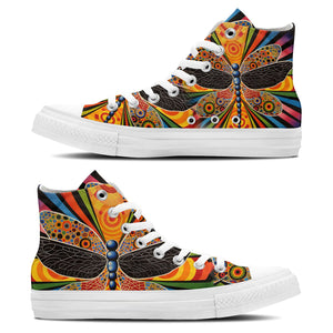 Vuelo artístico: Zapatillas de lona de caña alta con ilustraciones de libélulas estilo Op Art: eleva tu estilo tanto para hombres como para mujeres