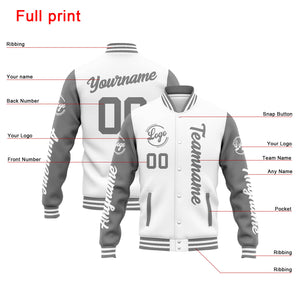 Chaqueta universitaria personalizada estilo Letterman para hombres-mujeres y jóvenes-color blanco y gris