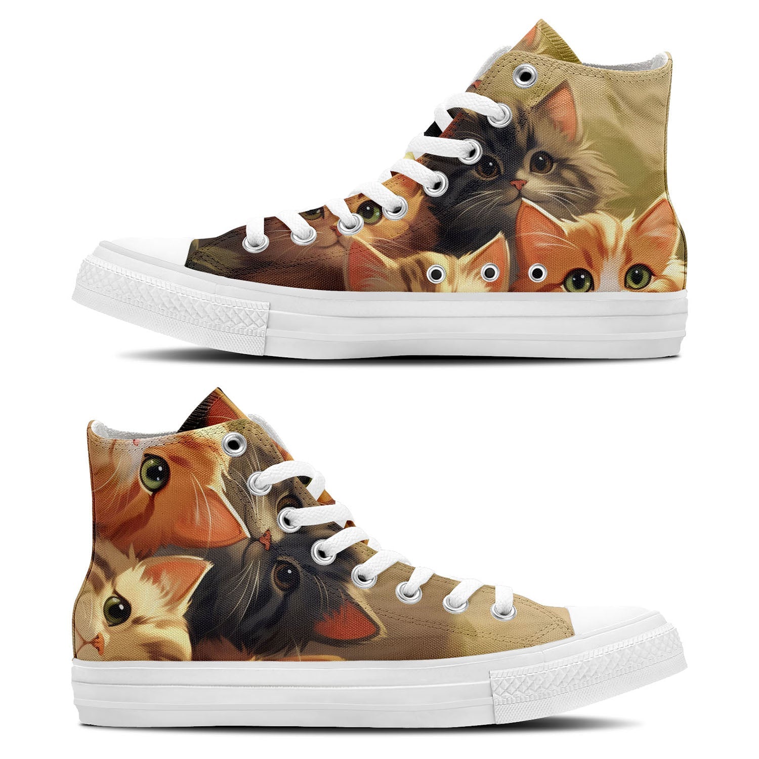 Perfectamente elegantes: realza tu estilo con nuestras zapatillas unisex de lona de corte medio-adornadas con encantadores estampados de gatos para un toque de fantasía-perfectas para hombres y mujeres