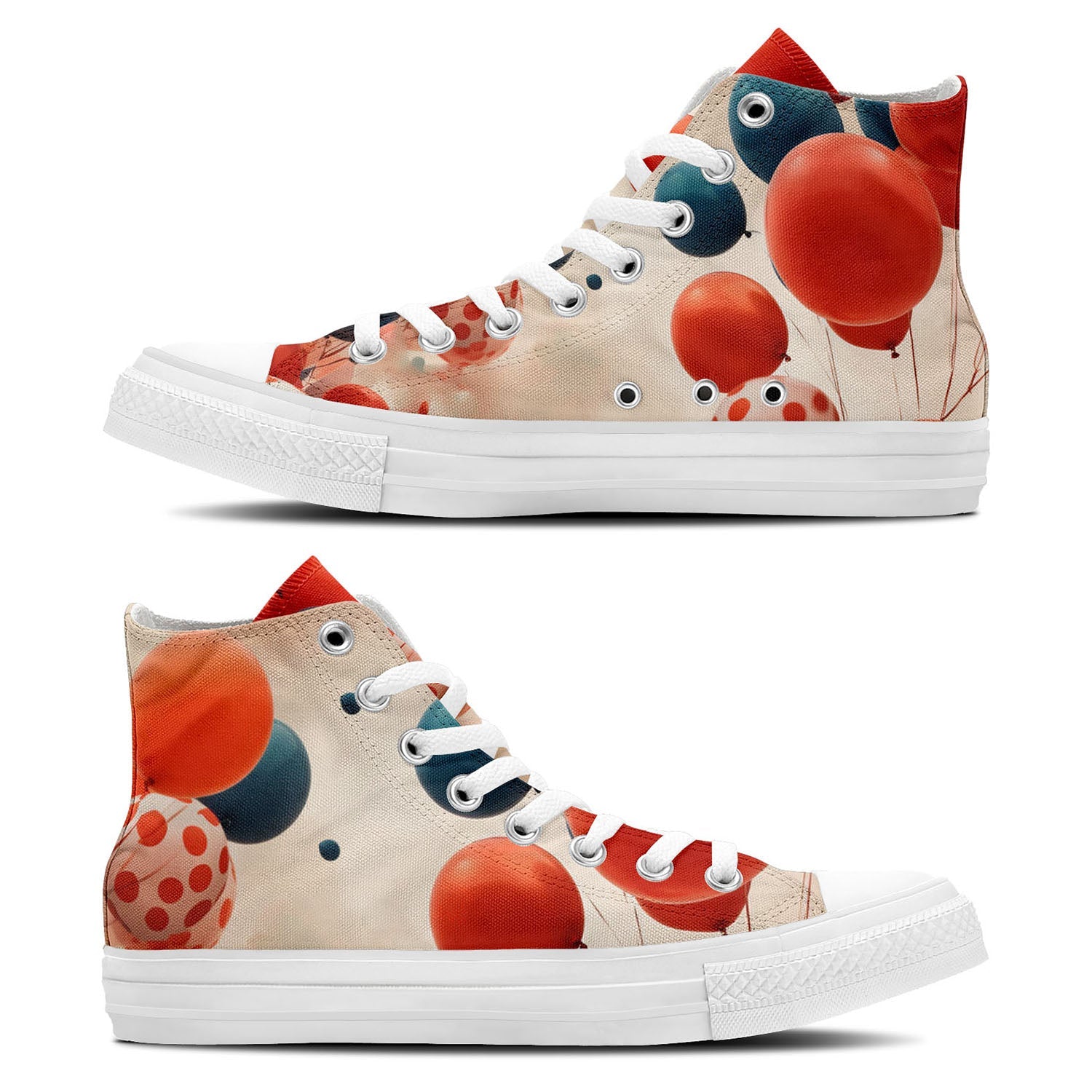 Abstract Float: Sumérgete en un mundo de estilo con zapatillas de lona de media caña para hombre y mujer El estampado de globos de lunares transforma cada paso en una expresión abstracta de fantasía y elegancia
