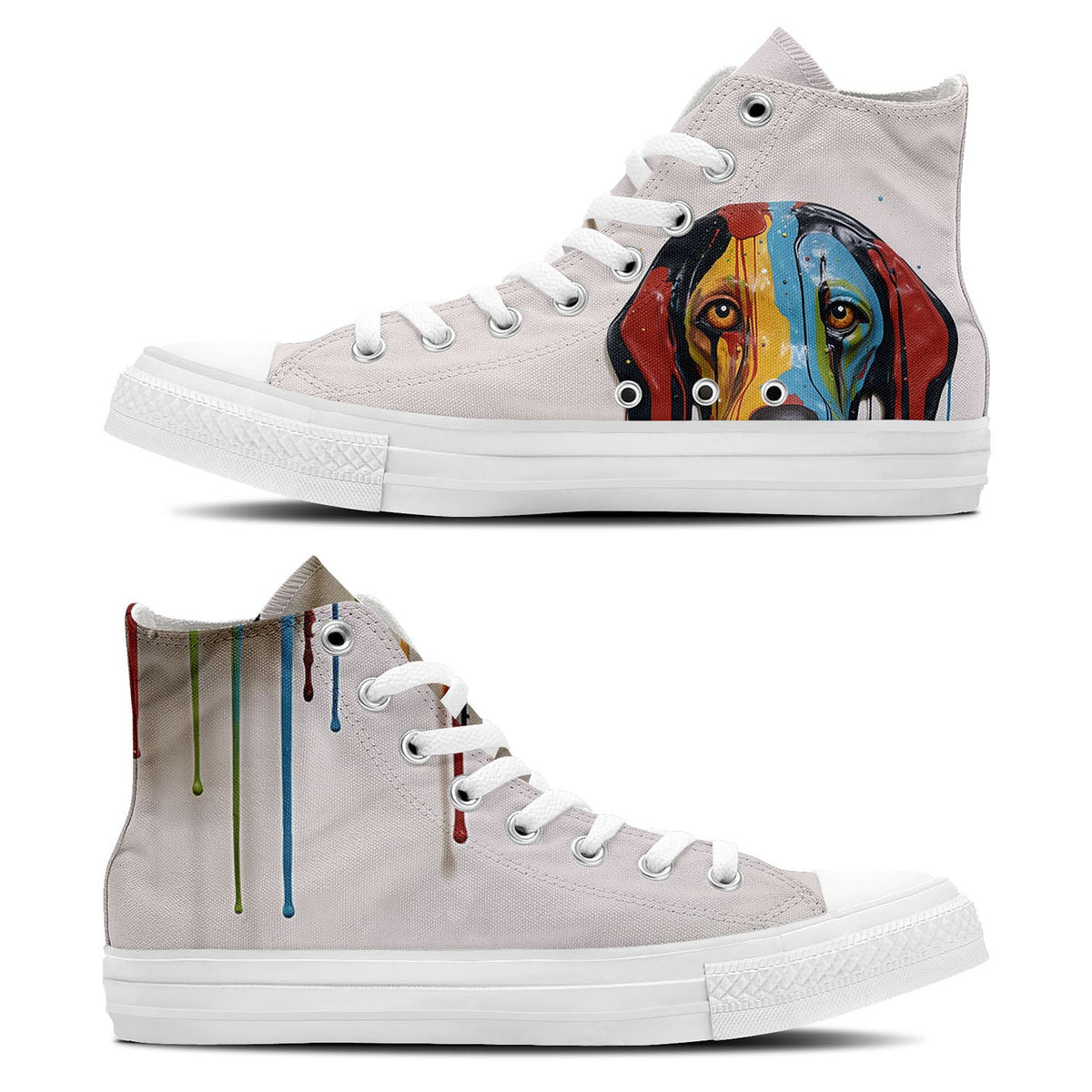 Drip Paws: Zapatillas unisex de lona de media caña: camina con elegancia y estilo con diseños de perros con efecto goteo para hombres y mujeres