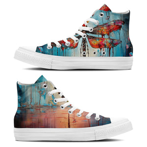 Ink Fusion: Zapatillas unisex de media caña de lona -Sumérgete en el arte del goteo con diseños dinámicos de libélulas para hombres y mujeres