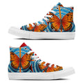 Alas etéreas: realza tu estilo con zapatillas de lona de media caña para hombre y mujer Cautivadores diseños de mariposas Op Art en cada paso