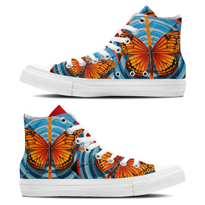 Alas etéreas: realza tu estilo con zapatillas de lona de media caña para hombre y mujer Cautivadores diseños de mariposas Op Art en cada paso