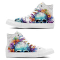 Skull Symphony: Zapatillas unisex de media caña de lona -Adéntrate en una vibrante melodía de color con un diseño de lápiz inspirado en calaveras para hombres y mujeres