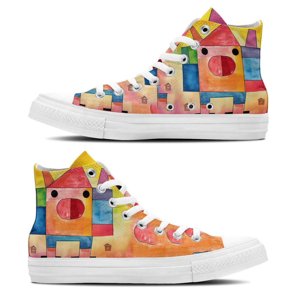 Elegancia Porcina: Da rienda suelta a tu creatividad con estas zapatillas de lona de caña alta: moda unisex adornada con el cautivador y divertido estampado artístico de cerdos