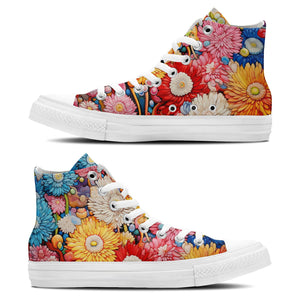 Floral Fusion: Zapatillas unisex de lona de media caña: Adéntrate en un mundo de crisantemos-una vibrante fusión de arte y moda para hombres y mujeres