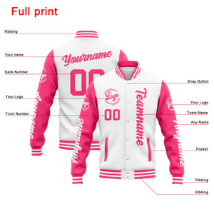 Chaqueta universitaria personalizada estilo Letterman para hombres-mujeres y jóvenes-color blanco y rosa