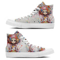 Whimsical Girl Sketch: Zapatillas unisex de media caña de lona -Adéntrate en un mundo mágico con estampados divertidos de chicas para hombres y mujeres