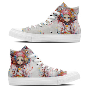 Whimsical Girl Sketch: Zapatillas unisex de media caña de lona -Adéntrate en un mundo mágico con estampados divertidos de chicas para hombres y mujeres