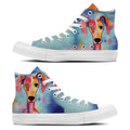 Whimsical Whiskers: Zapatillas unisex de lona de media caña: Adéntrate en el artístico mundo de la elegancia felina con cautivadores estampados de gatos para hombres y mujeres