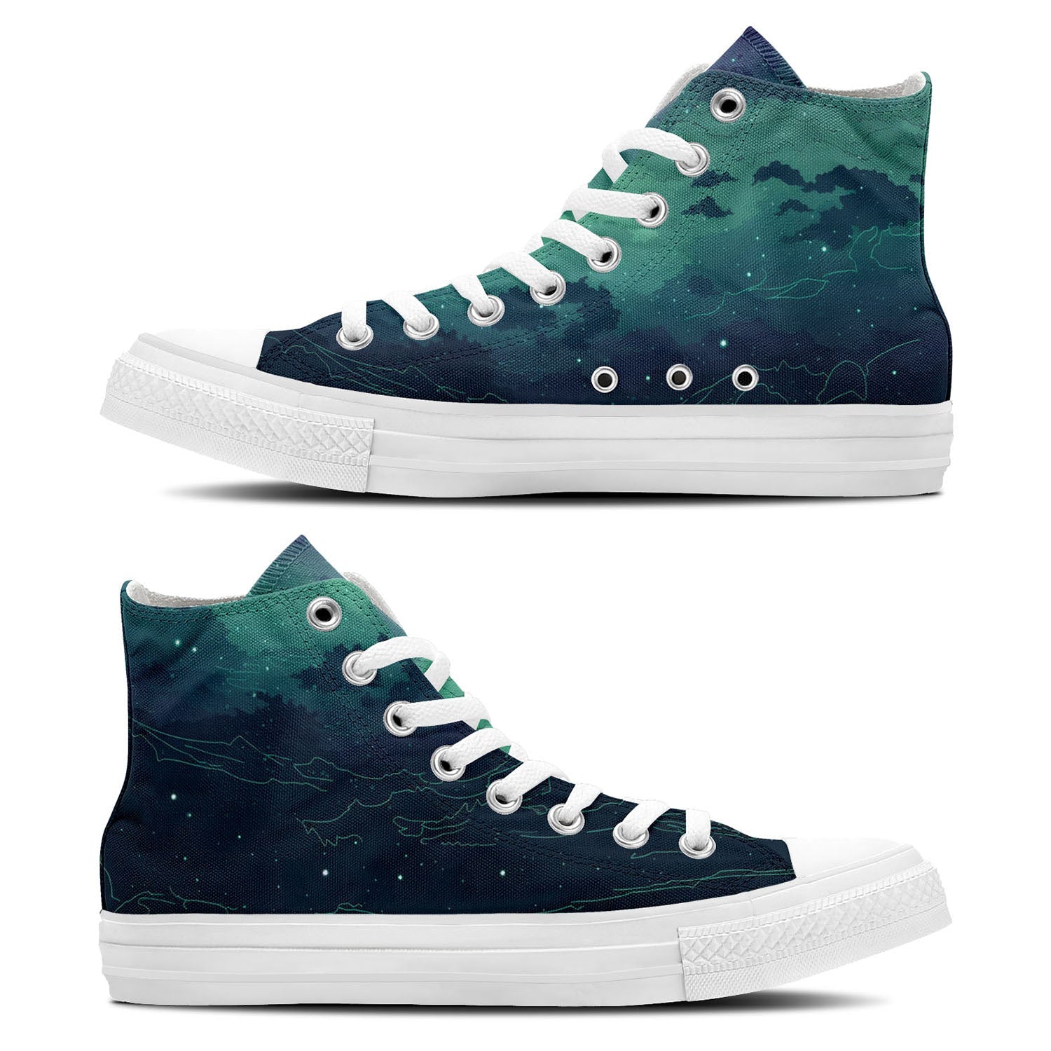 Elegancia nocturna: Zapatillas de lona de caña alta con estampado de cielo estrellado: una opción elegante para ambos sexos