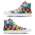 Elegancia revoloteante: Zapatillas de lona de media caña para hombre y mujer -Eleva tu estilo con estas zapatillas de lona de caña media que presentan la elegante belleza del arte de las mariposas