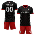 custom soccer set jersey kids adults personalized soccer black-red