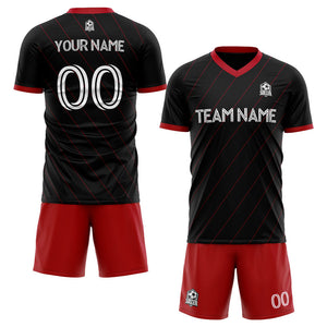 custom soccer set jersey kids adults personalized soccer black-red