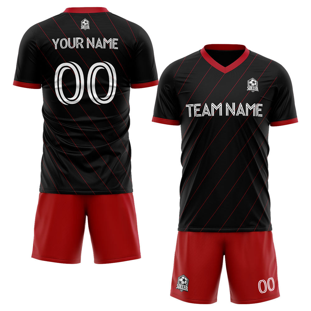 custom soccer set jersey kids adults personalized soccer black-red