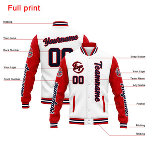 Chaqueta universitaria personalizada estilo Letterman para hombres-mujeres y jóvenes Colores: blanco-rojo y azul marino