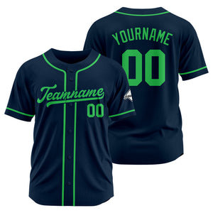 Camiseta de béisbol personalizada con diseño bordado & estilo hip hop & azul marino y verde