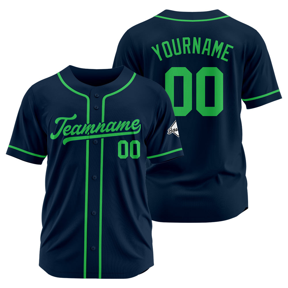 Camiseta de béisbol personalizada con diseño bordado & estilo hip hop & azul marino y verde
