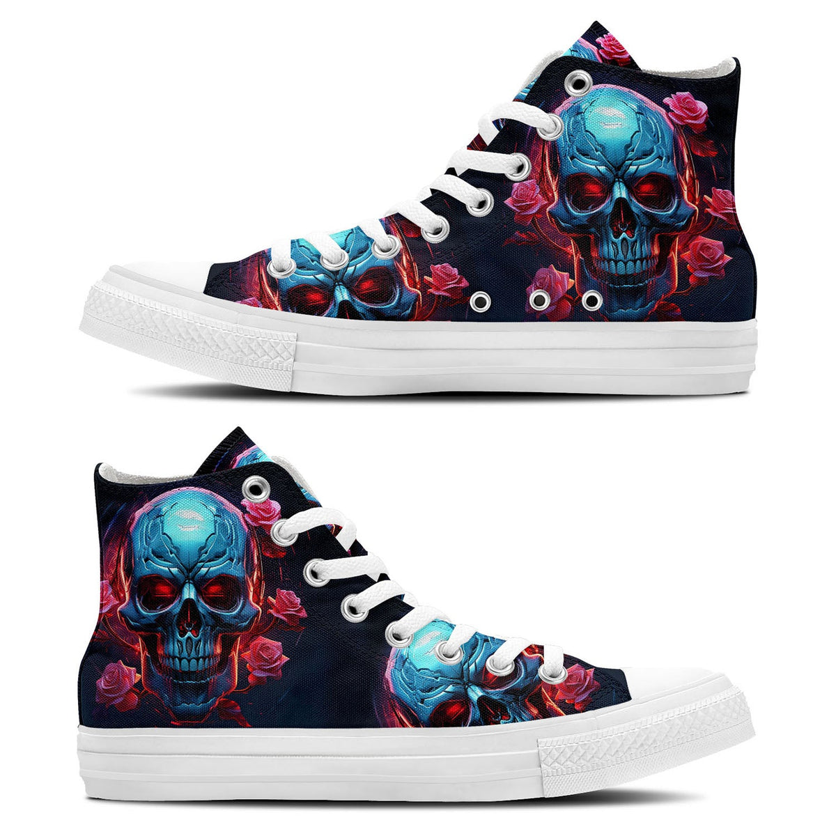 Skull Symphony: Zapatillas unisex de media caña de lona -Adéntrate en una vibrante melodía de color con un diseño de lápiz inspirado en calaveras para hombres y mujeres