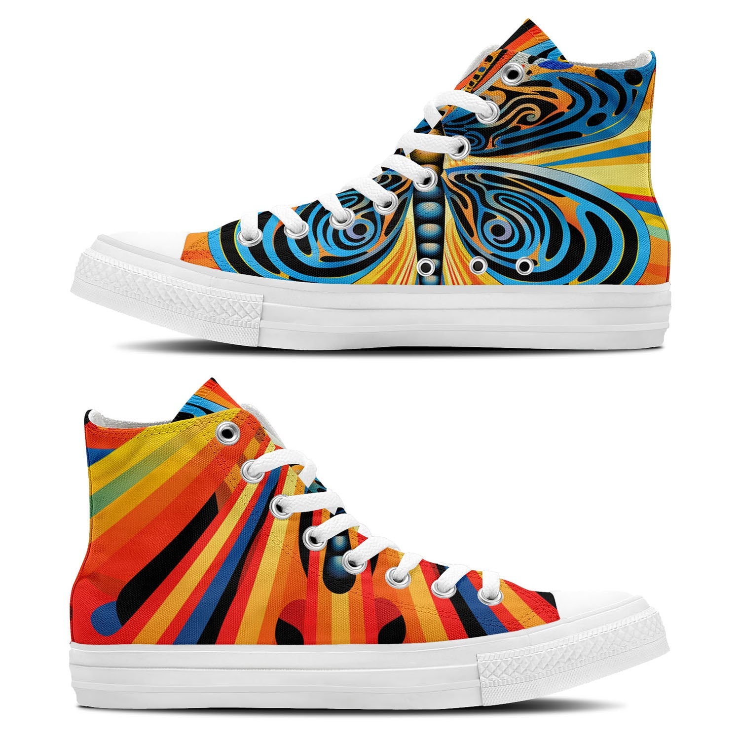 Ballet Mariposa: Zapatillas unisex de media caña de lona -Baila con elegancia artística con diseños de mariposas Op Art para hombres y mujeres