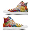 Elegancia Floreciente: Zapatillas de lona de media caña para hombre y mujer -Realza tu estilo con estas zapatillas de lona de caña media que presentan la elegante y divertida estética de los diseños artísticos de crisantemos