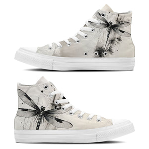 Ink Serenity: Zapatillas de lona de media caña para hombre y mujer -Adéntrate en la relajante esencia de la tinta japonesa con diseños inspirados en libélulas