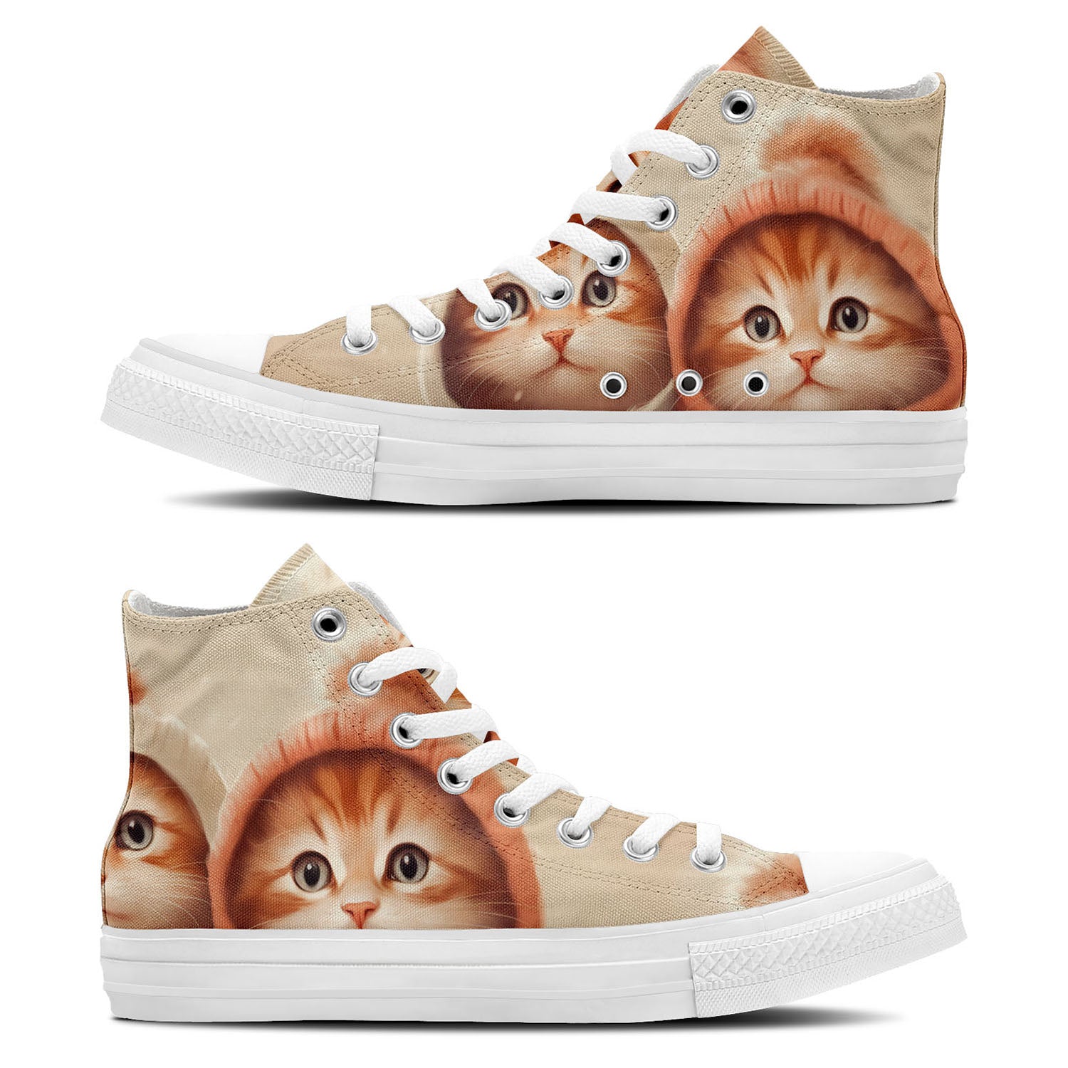 Kitty Chic: Camina con estilo con nuestras zapatillas unisex de lona de corte medio-que lucen encantadores motivos de gatos que añaden un toque divertido a cada paso-ideales para hombres y mujeres