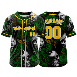 Camiseta de béisbol personalizada para hombres mujeres ni?os y jóvenes con bordados e impresión en verde y amarillo