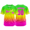 Dise?o personalizado de camiseta de béisbol con estampado completo en rojo rosa amarillo y verde