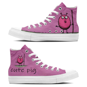 Adorable Oink: Déjese seducir por la ternura con nuestras zapatillas de lona de media caña con divertidos dibujos de cerditos: moda divertida para hombres y mujeres